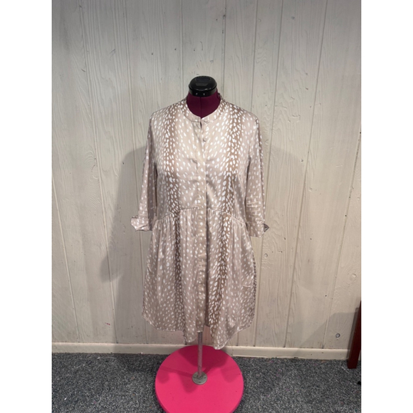 TUCKERMUCK Beige & White Antelope Print ButtonRoyal Shirt Dress L - Picture 9 of 15